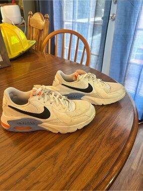 Nike Women’s White Sneakers with Black Swoosh and Orange & periwinkle Accents